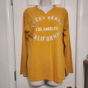 🍀 Lucky Brand Mustard Yellow Long Sleeved Vneck Tee Size Large 2013